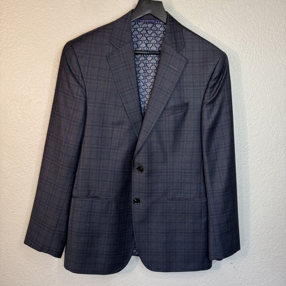 Ted Baker Endurance Blazer Jay Plaid Blue Wool Sports Coat Work Office Men 40S